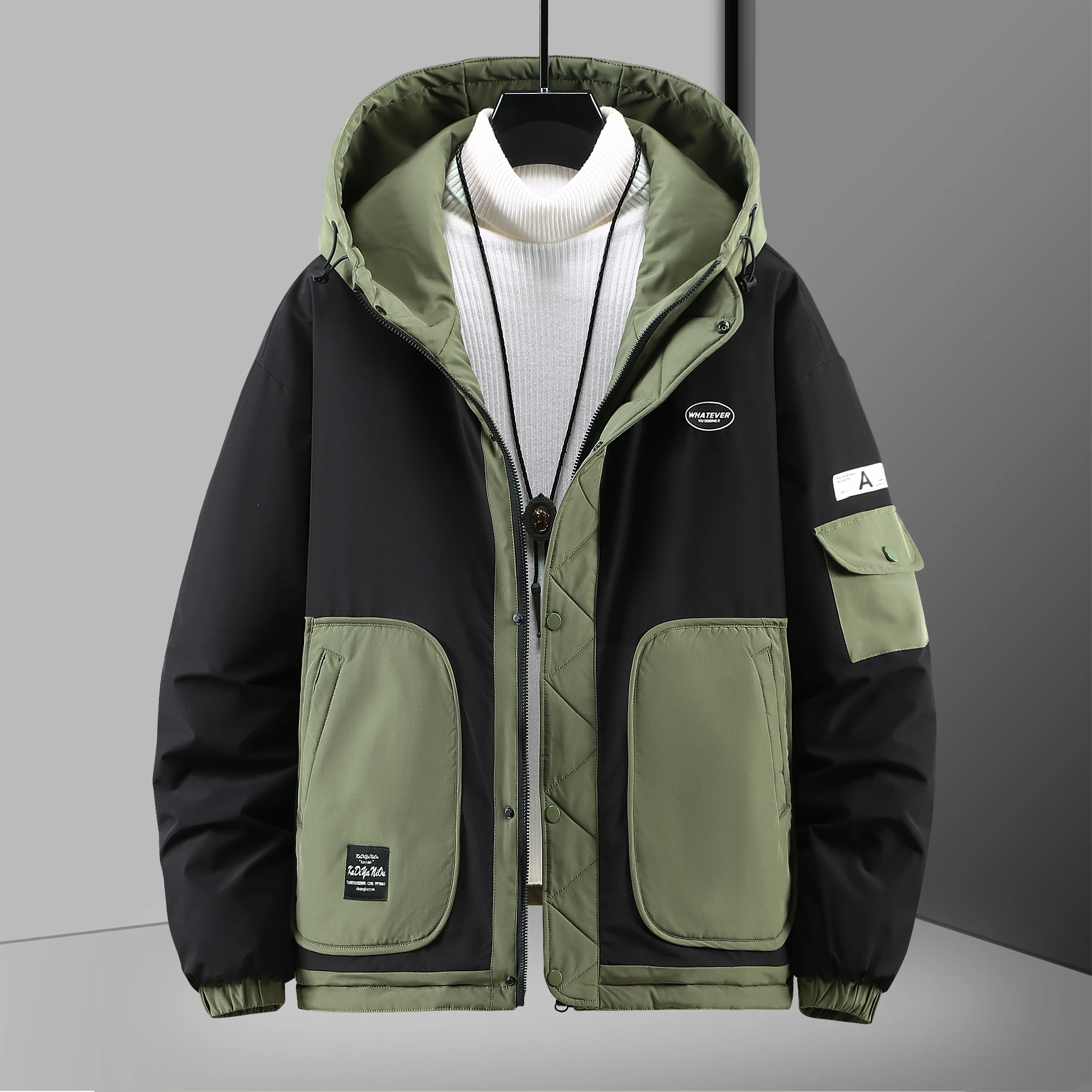 plus size autumn and winter new men's fat large size thickened standing collar hooded padded jacket
