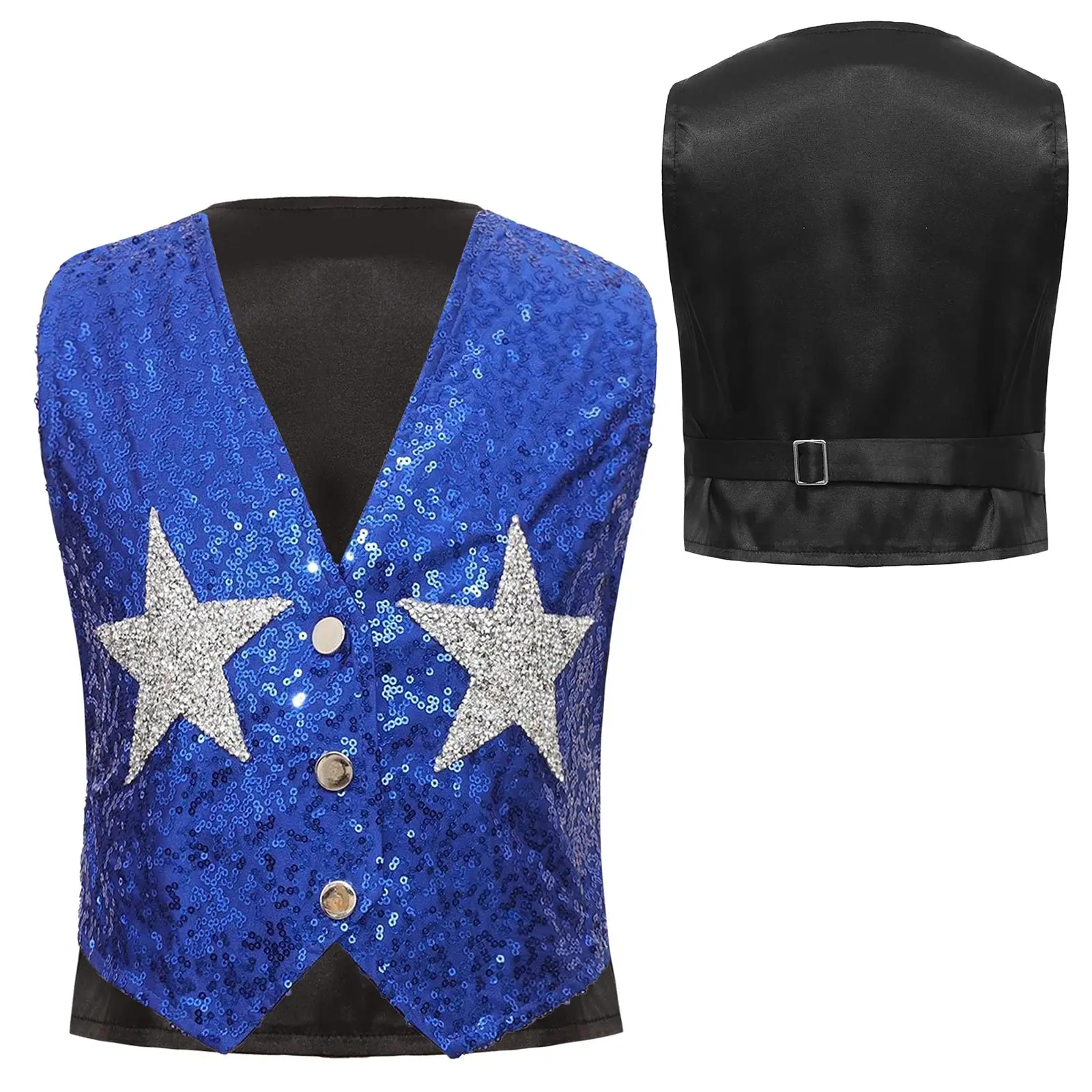 

Kids Girls Dazzling Sparkle Vest with V Neck Star Details Versatile Waistcoat for Childrens Halloween Parties Festive Occasions
