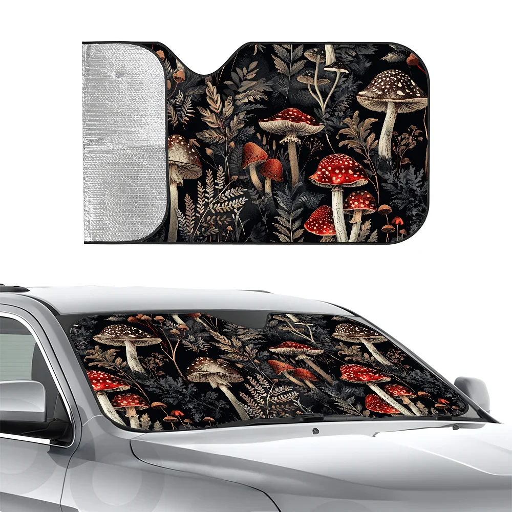 

Retro Moth Mushroom Car SunSha Heat-insulating Aluminum Film Windshield Sunshas UV Rays Blocks Car Sun Visor Protector