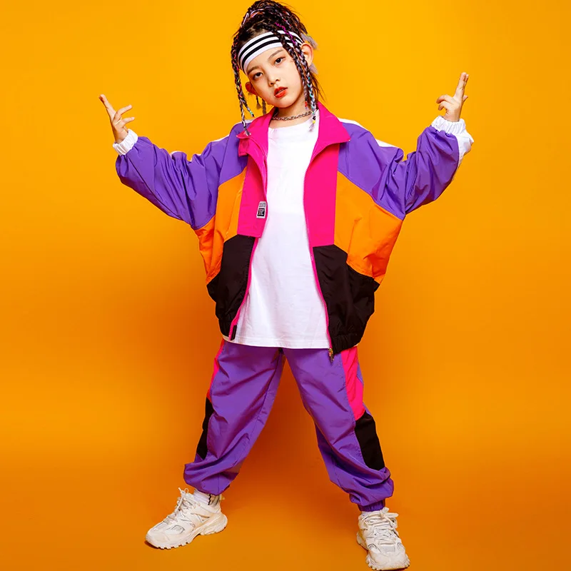 Jungen Hip Hop Kontrast Mantel Mädchen Jazz Jogger Kleidung Set Kinder Street Dance Patchwork Jacke Jogginghose Kind Kostüm Streetwear