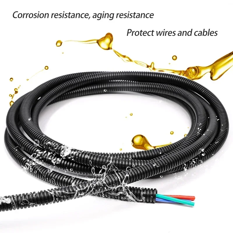 PP Corrugated Tube Black 7.5/10/11.6/13/15.8/18.5/21.2/25/28.5/34.5mm Insulated Wire Harness Casing Protect Cable Threading Hose