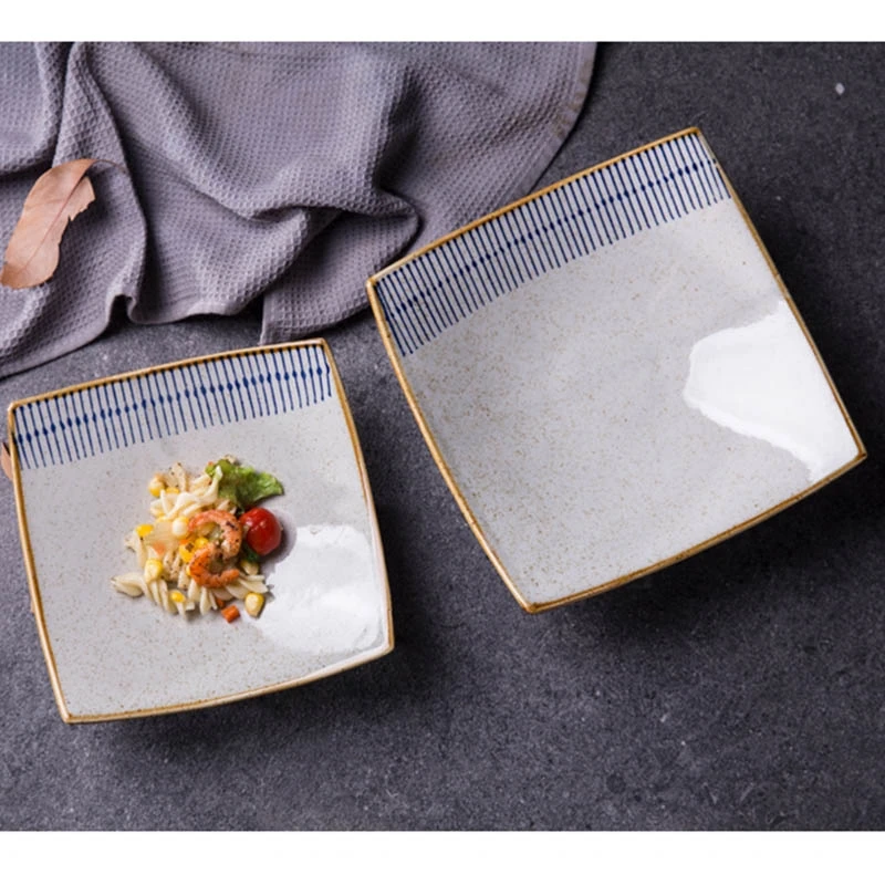 Japanese-style Ceramic High-end Four-square Steak Sushi Dessert Dumpling Kitchen Tableware