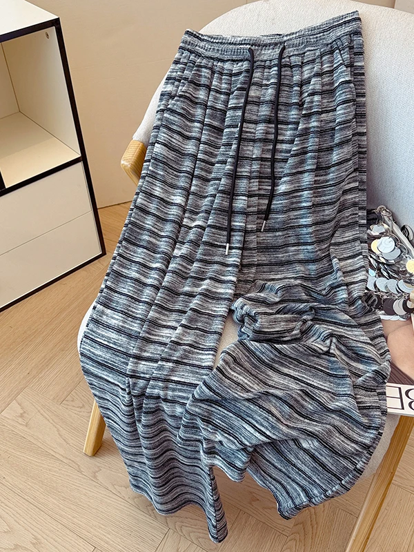 

Женские повседневные свободные брюки в полоску с эластичным поясом и завязками, широкие, из махровой ткани, в пол, в стиле ретро, модные