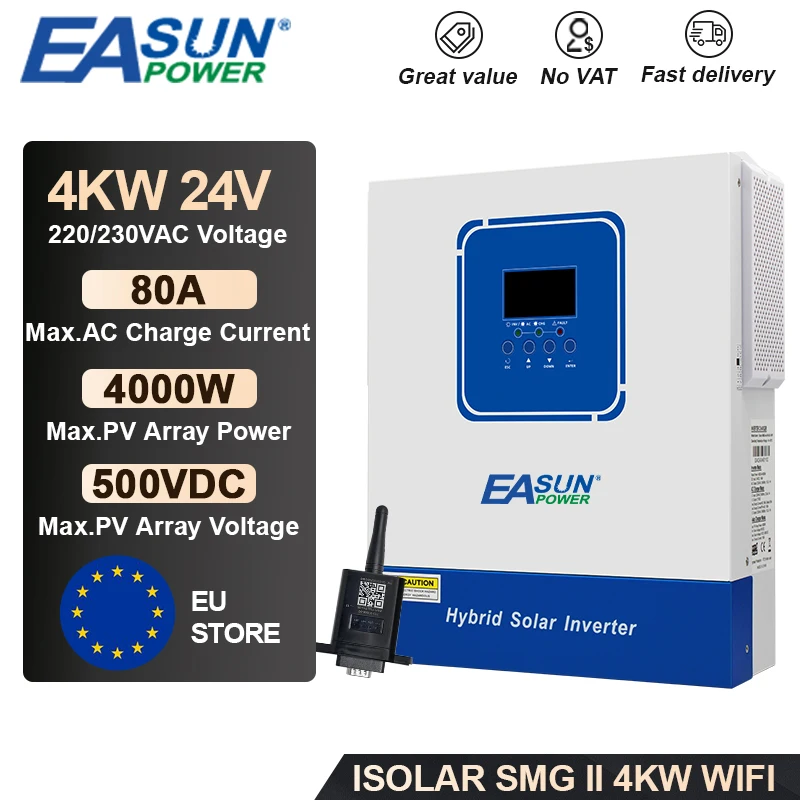 EASUN Solar Inverter 6.2KW 4KW 2KW MPPT 220V 48V 24V Pure Sine Wave 500VDC Input MPPT Charge Controller Off Grid Inverter WIFI