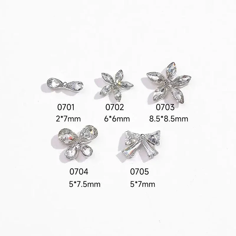 10Pcs Shiny Zircon Nail Art Rhinestones Charms Bowknot Flower Nails Gemstones Flatback Nail Art Craft Diamonds Diy Decoration