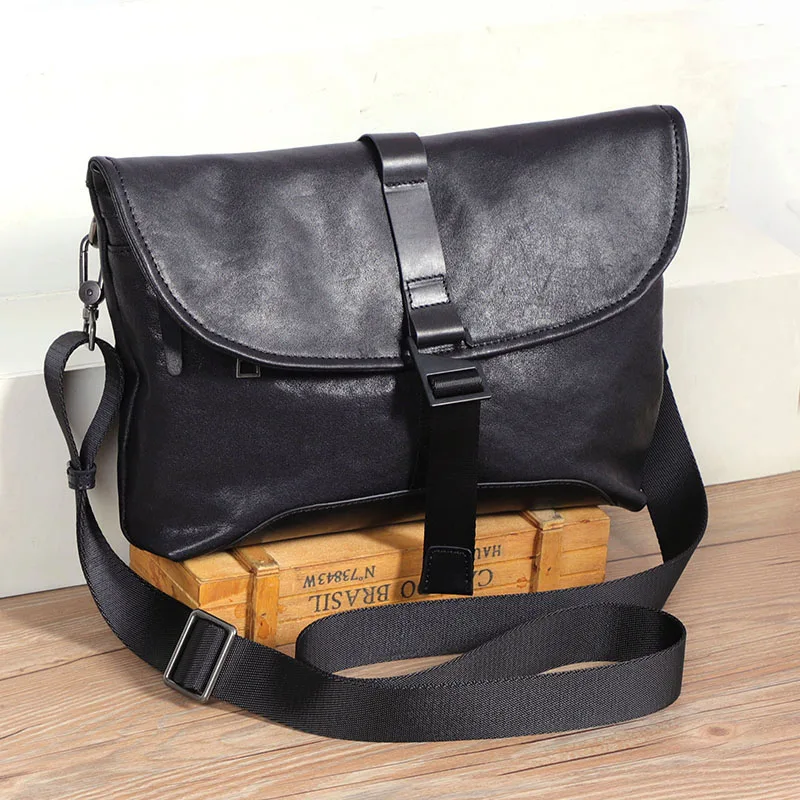 Casual Men\'s Shoulder Bag Genuine Leather Fashion Trend Messnger Bag Small Crossbody Bags Square  Flap Handbag Purse