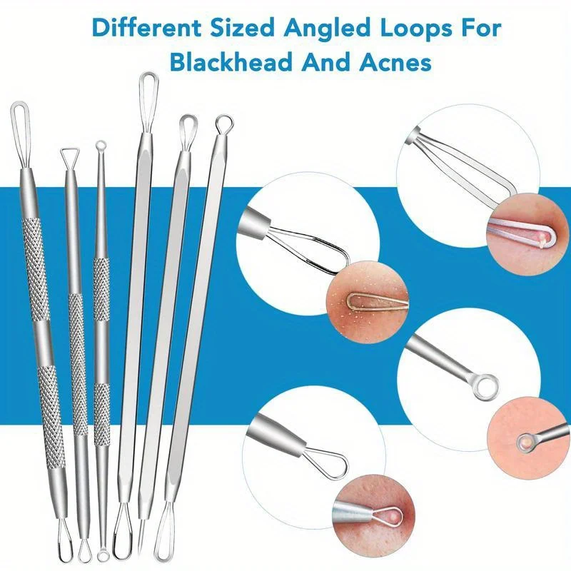 Outils d'élimination des points noirs, Kit d'outils Popper de boutons 16 pièces, outils de points noirs pour les imperfections, outil d'extraction de boutons en acier inoxydable