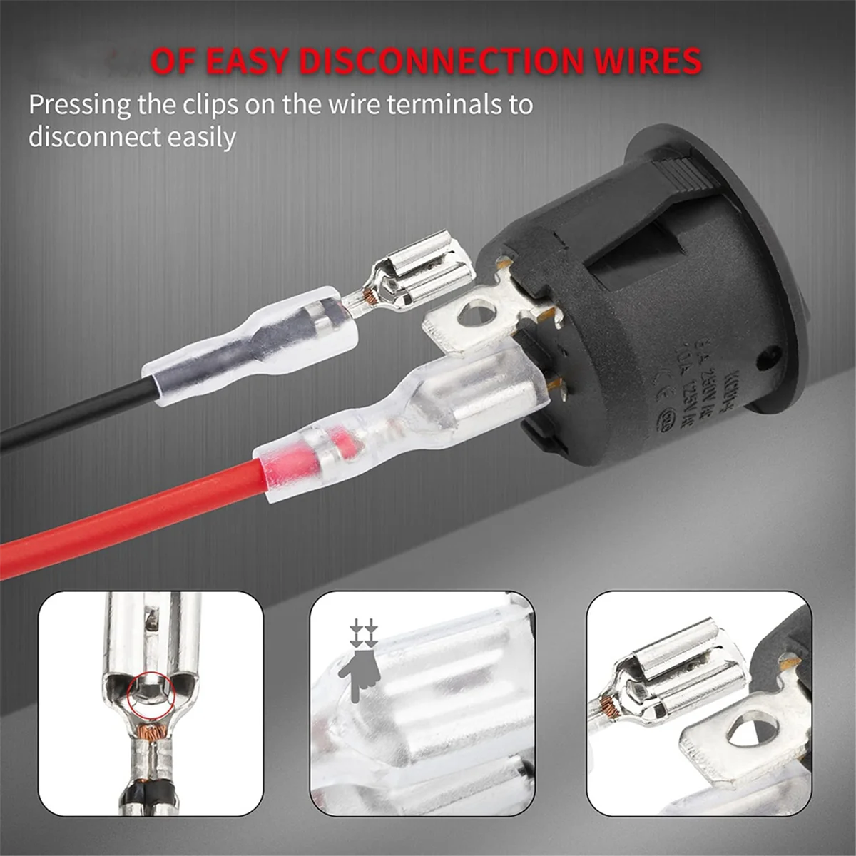 A42P-10pc ON/OFF مفتاح الروك المستدير مفتاح تبديل صغير 2 دبوس SPST مفتاح بـزر دفع مع أسلاك لقارب السيارات RV