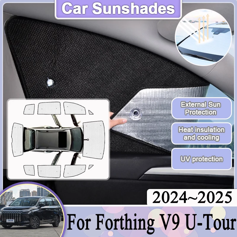 Car Full Cover Sun Visor For Forthing V9 U-Tour 2024 2025 Xinghai V9 Car Parasol Black Sliver Window Sun Protection Accessories