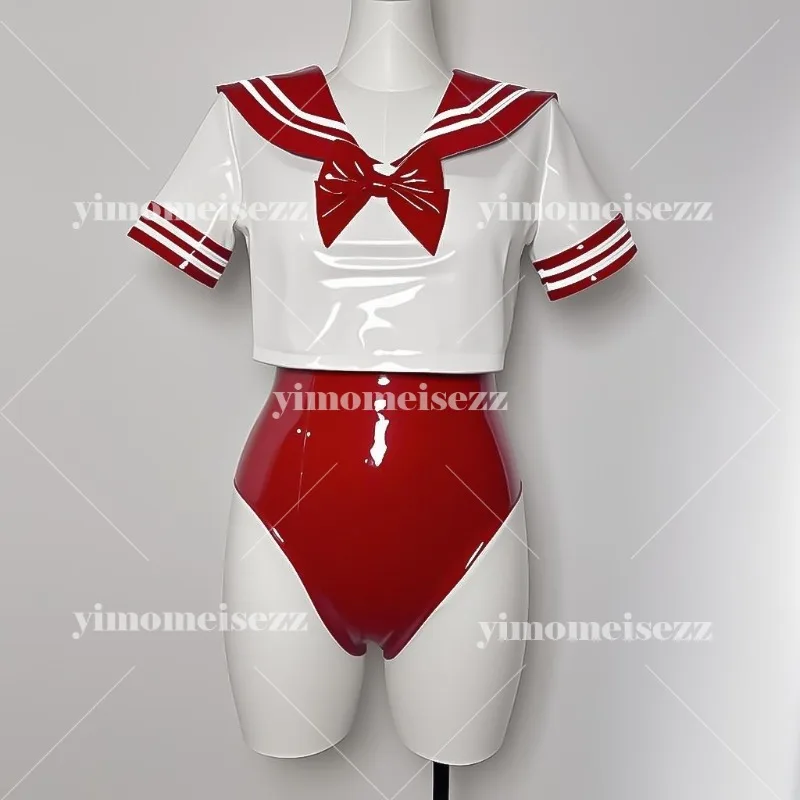 Conjunto de traje de marinero personalizado, mono Sexy picante para chica, COS, espejo para mujer y niña, Material suave de PU, traje de canción, uniforme universitario