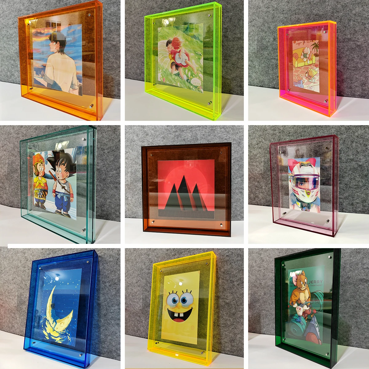 Color Acrylic Picture Frame Floating Photo Frames for Wall Mounted Tabletop Standing Decor Photo Frames Neon Hanging Frame