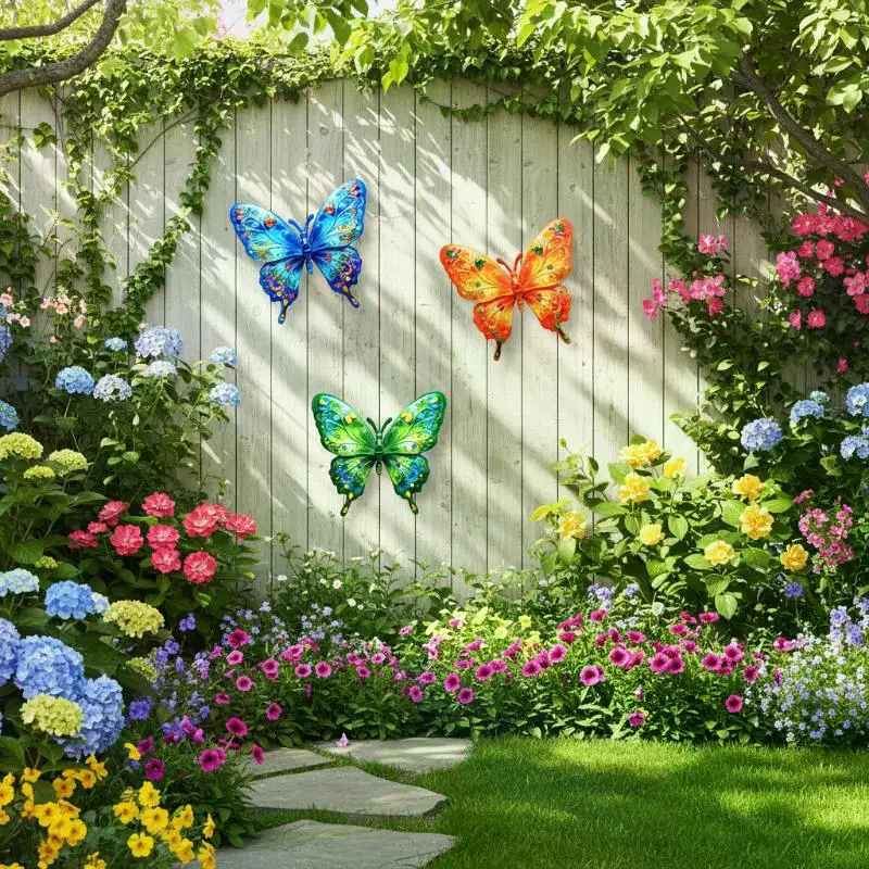 1/4Pcs Outdoor Sculpture Vibrant Metal Butterfly Wall Art Decor With Tool-Free Hook For Garden Yard Patio And Fence