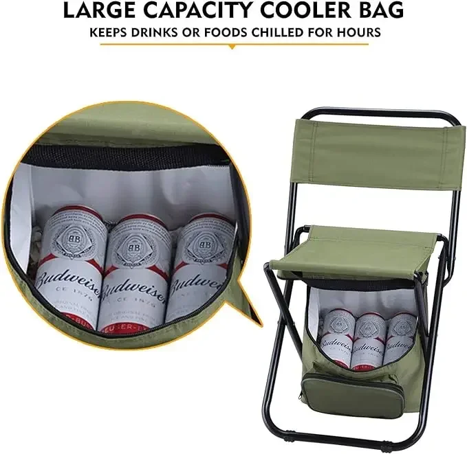 Foldable Fishing Chair with Refrigerated Bag, Outdoor Camping Chair, First Choice