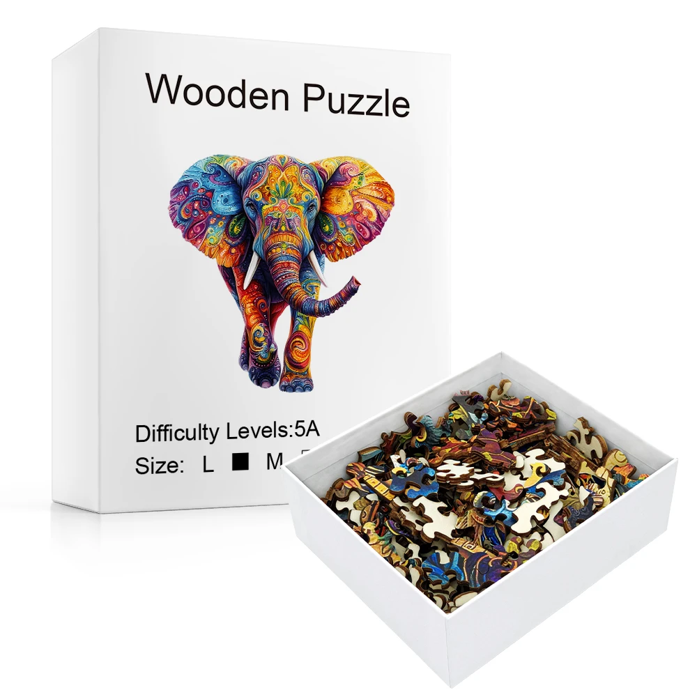 „Elefant Holzpuzzle |   Unregelmäßige Formen und gemischte Farben • Familien- und Partyspiel • Fokus-Trainingsspielzeug für Jungen und Mädchen • Perfekt