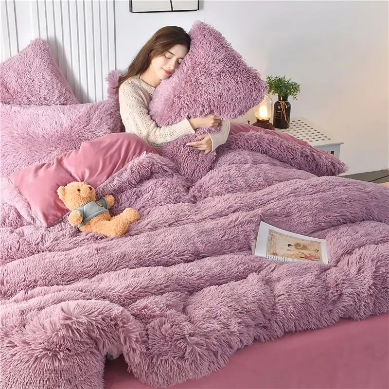 

Winter Thickening Milk Fiber Bedding Set Winter Long Wool Coral Fleece Velvet Bed Sheet Quilt Cover Flannel Fitted Sheet Blanket