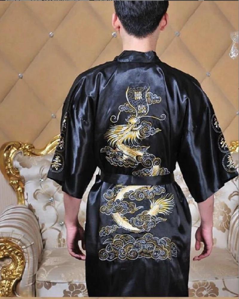 Wholesale Hot Sale New Chinese Style Men's Women's Satin Silk Robe Embroidery Kimono Bath Gown Dragon Dress Size M L XL XXL XXXL - Image 5