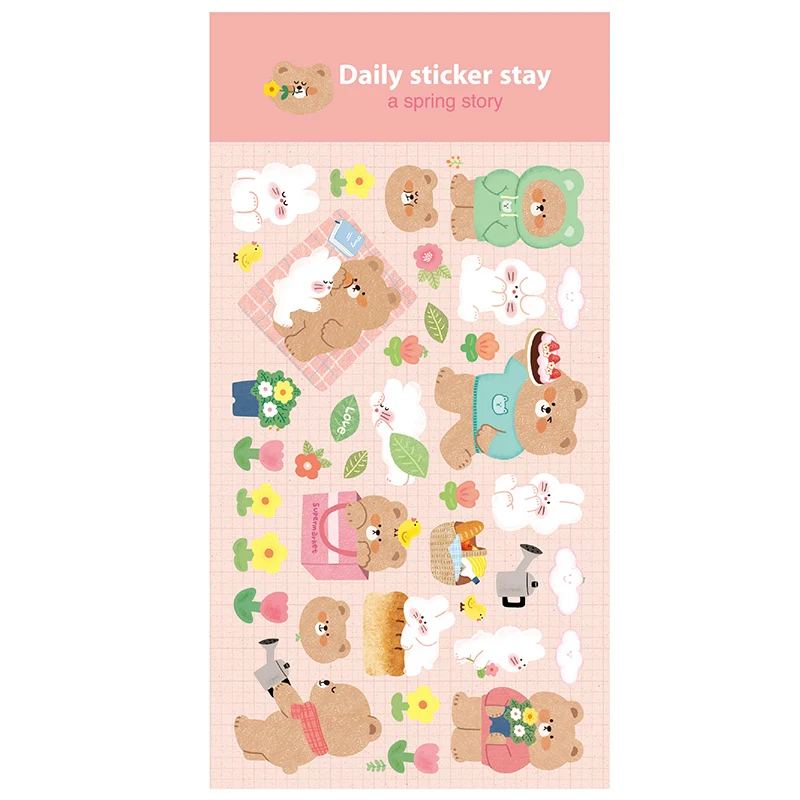 Korean Import Original BONITO Kawaii Rabbit Bear Spring Date Paper Stickers Scrapbooking Diy Journal Stationery Sticker Gift