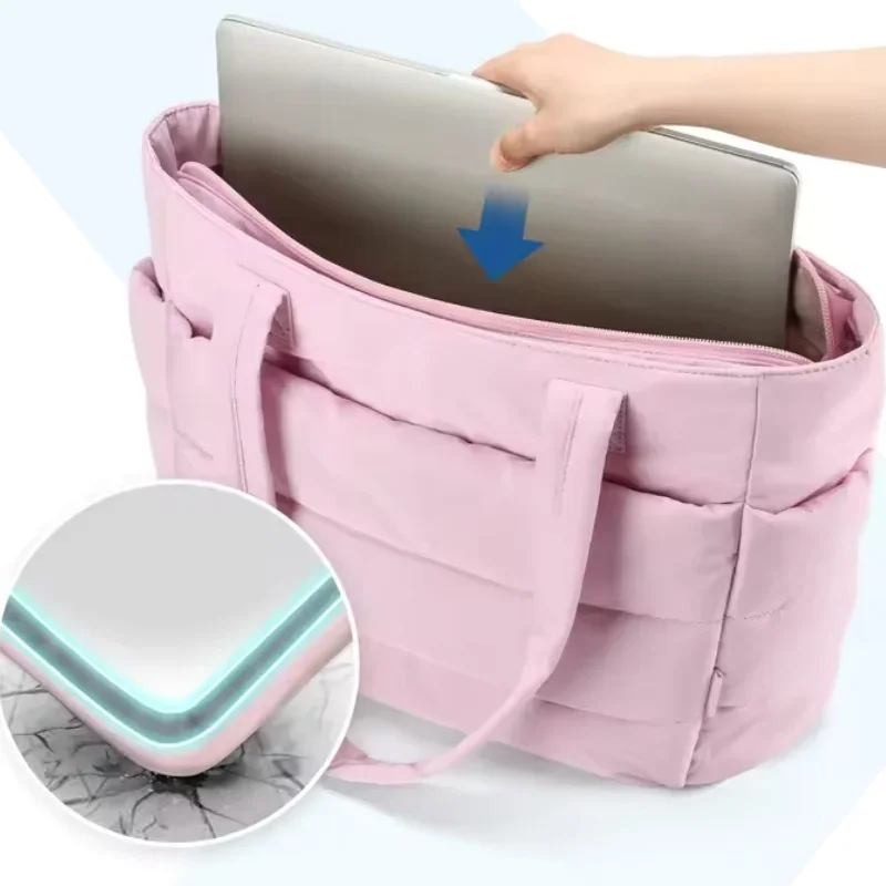 حقيبة نسائية بلون منتفخ مبطن للتنقل حقيبة كتف مبطنة للكلية حقائب يد نسائية بسيطة منظم تخزين السفر #3