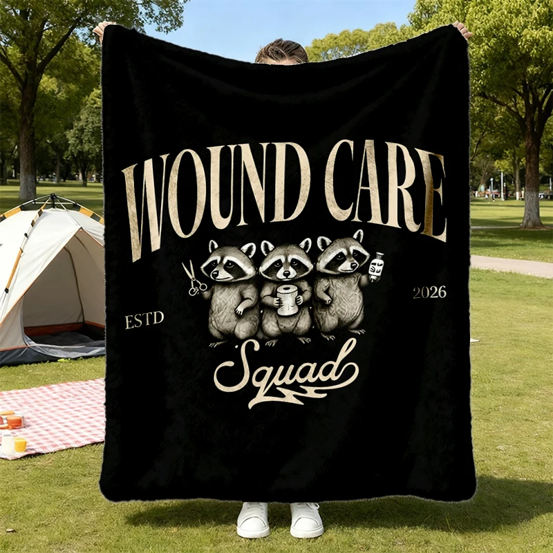 Wound care nurse Flannel Blanket, Wound Care Squad Raccoon Flannel Throw, Nurse Cozy Blanket