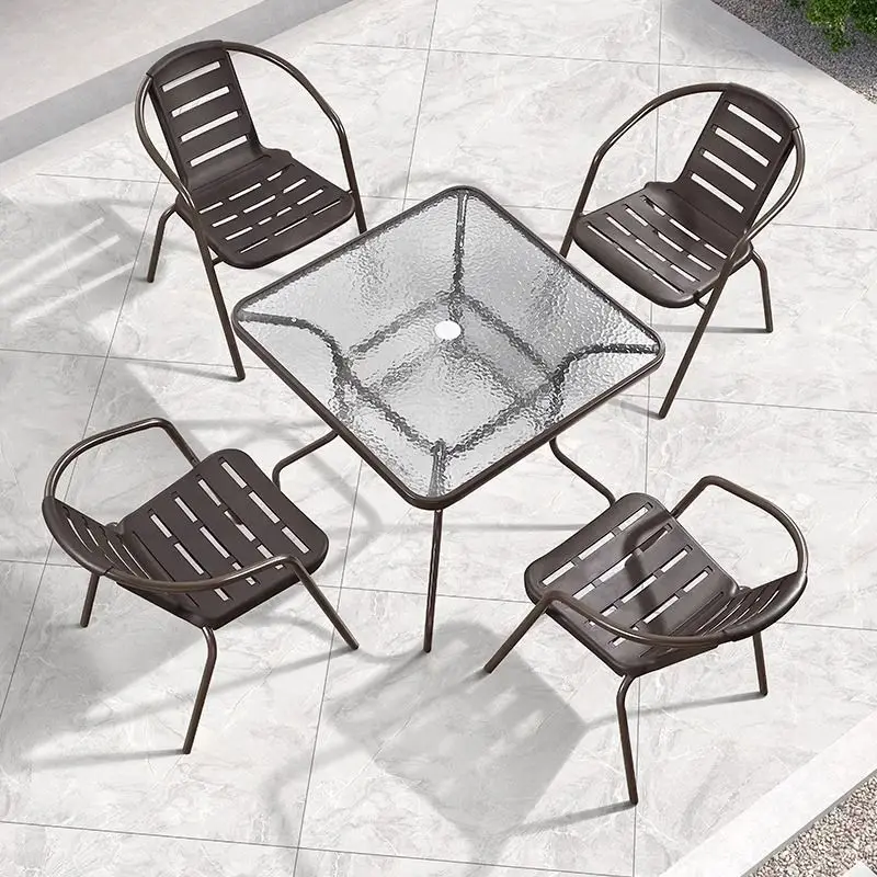 Outdoor Table And Chair Combination With Umbrella Patio Casual Tea Shop Outdoor Garden Iron Small Balcony Table And Chair Set