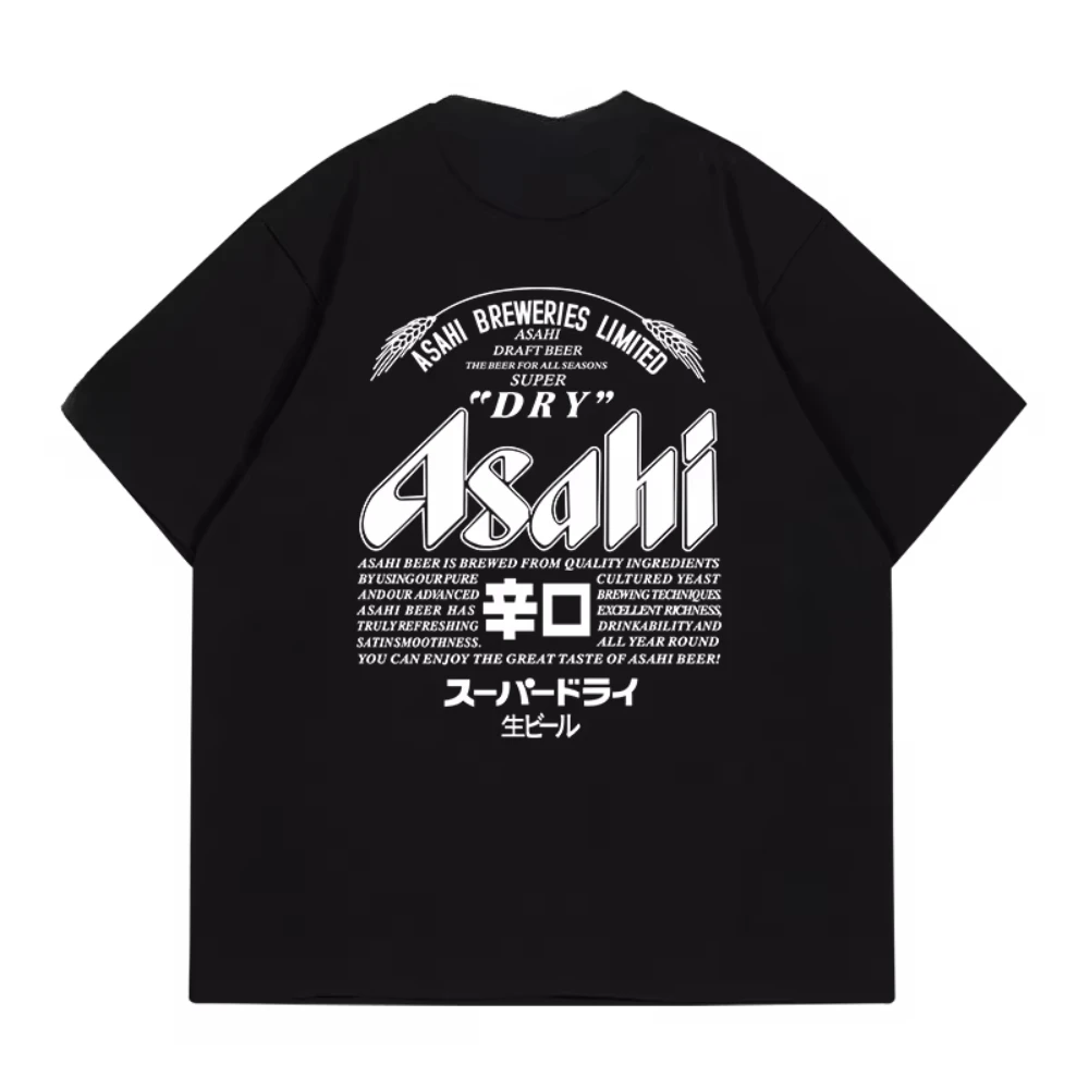 2025 nuevo modelo 2025 Japón Asahi cerveza impresión mujer camiseta verano Unisex desgaste con americano Retro suelto Casual algodón corto-sved M