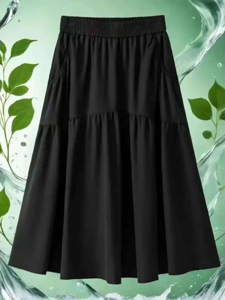 

Comfortable A-Line Midi Skirt for plus Size Women Summer Thin Style Casual Flared Hem High Waist Polyester Fiber Casual Wear