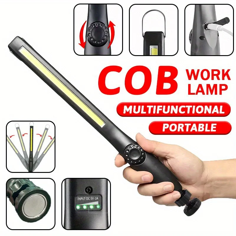 Powerful COB+LED Flashlight Magnetic Work Light USB Rechargeable Torch Portable Lantern Inspection Light Camping Car Repair Lamp