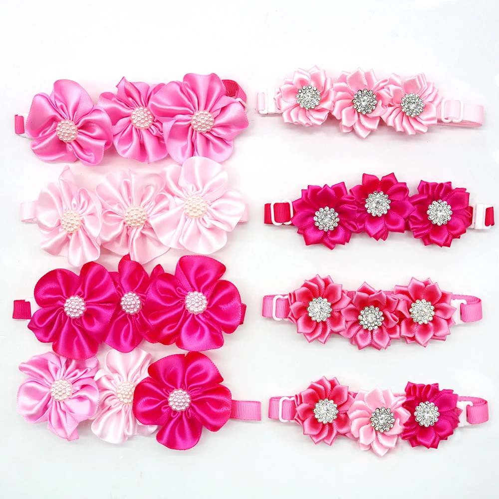 8PCS Valentine\'s Day Pet Decorate Bowtie with Diomand Grooming Flower Pink Dog Gifts for Small Dogs Accessories Wholesale