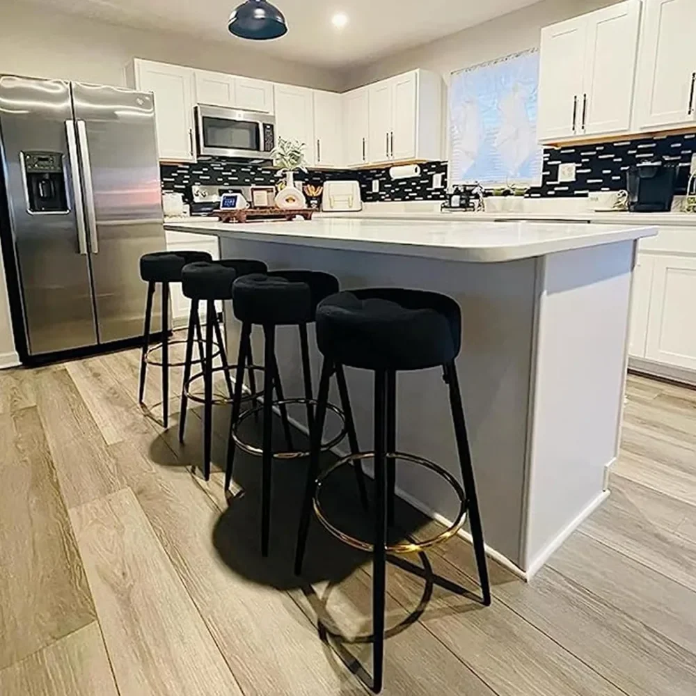 

Bar Stools Set of 2, 30 inches, Upholstered Dining Chair Stool with Gold Footrest Coffee Pub Shop, Double Bar Chairs