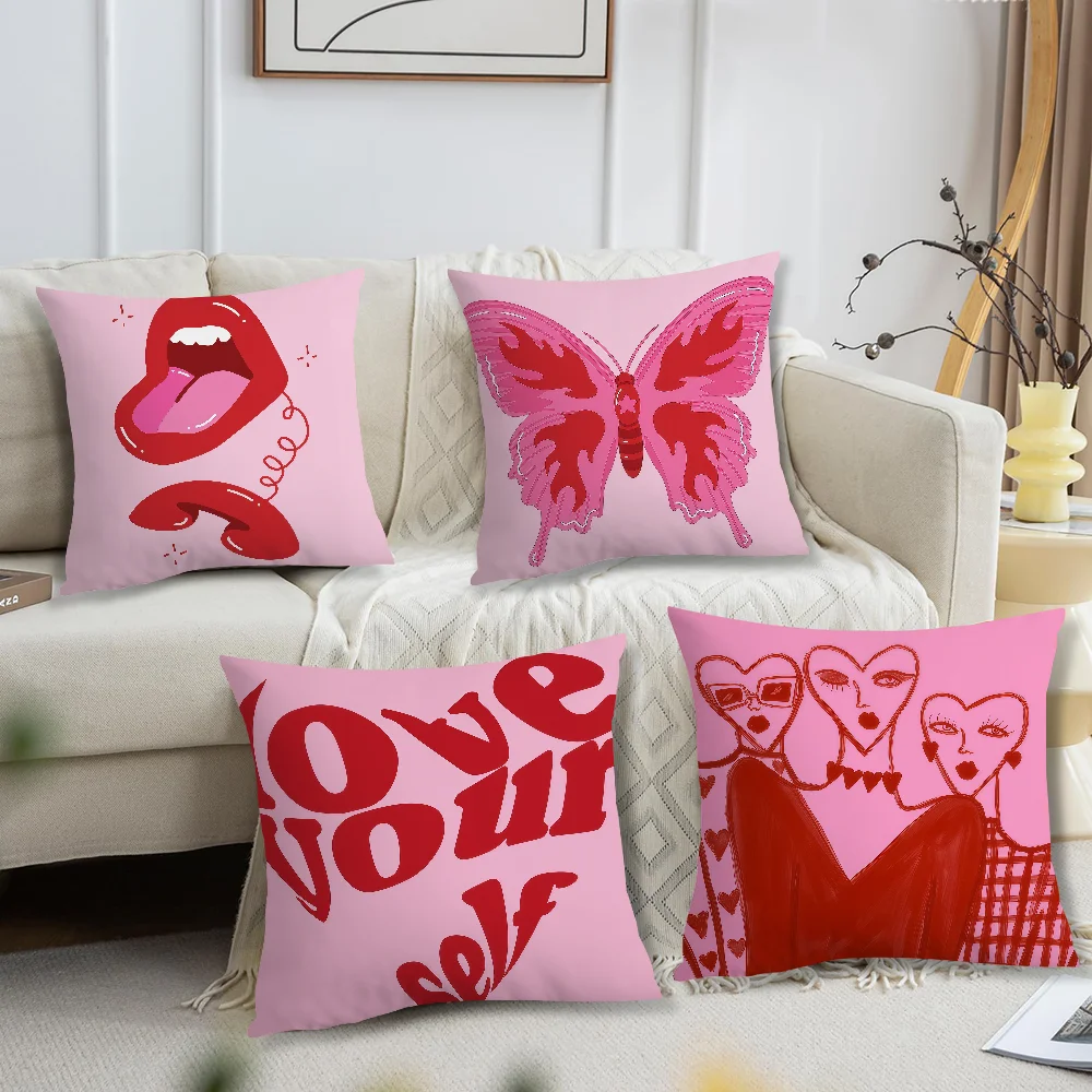 Y2k Pink Girl 90s Funky Art cushion cover For Pillow Printing Sofa Decoration Home Car Room Coffee Shop Office Nordic Simplicity