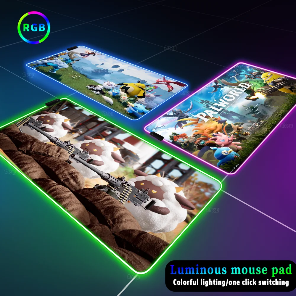 

LED Light Mousepad RGB Palworld Colorful glow office Desk mat large Backlight mause kawaii Game Animals Rubber expansion pad