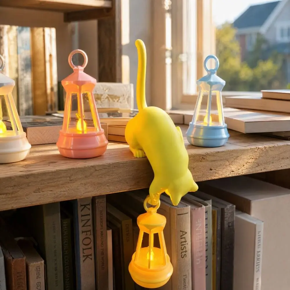 Cat Hanging Cat Night Light Lantern 3D Cat Hook Lamp Ornaments Creative Mini Lantern Cat Decor Door Decoration