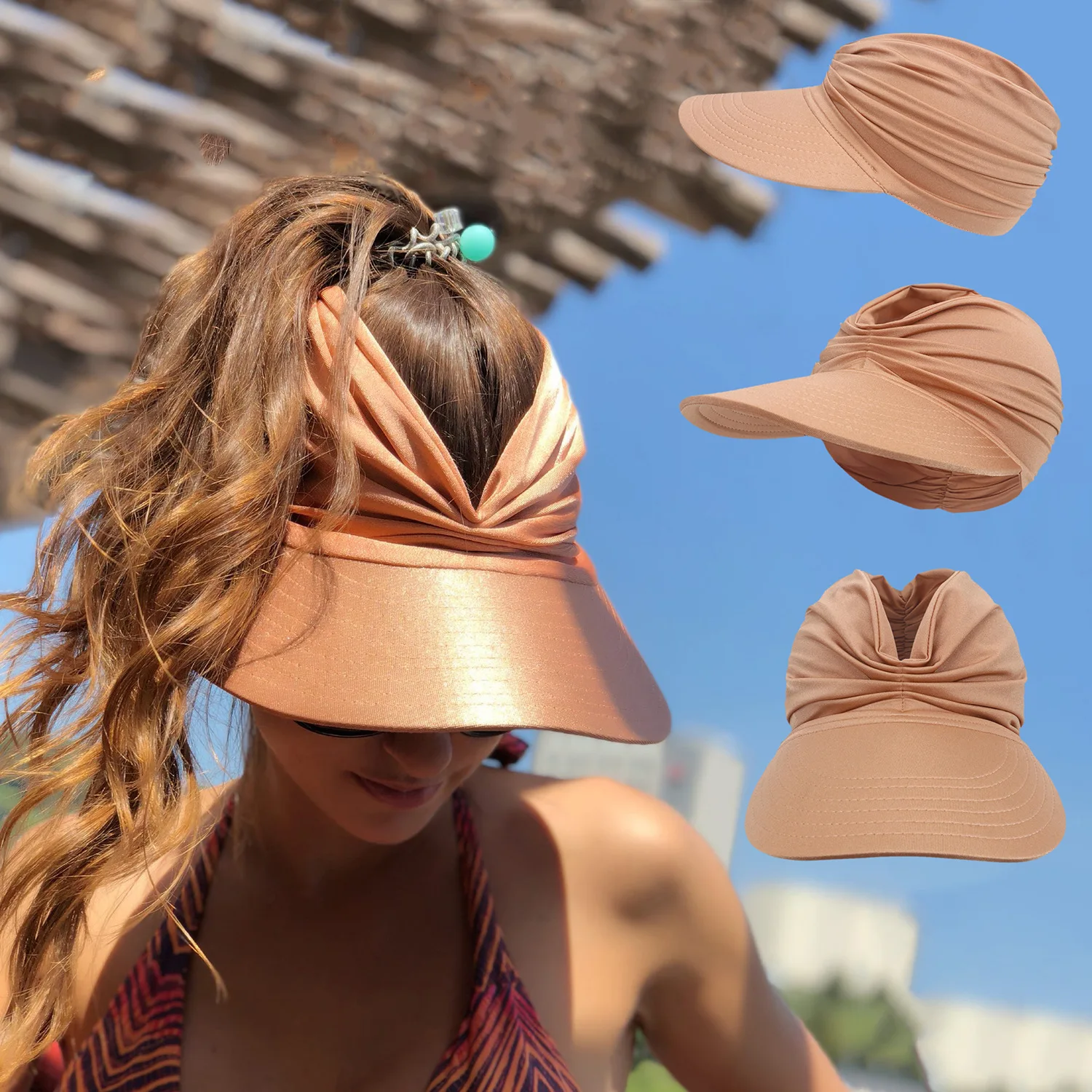 2024 New Sun Hat Fashion Pink Blue Solid Sun Protection Hats Women's Outdoor Sports Summer Winter Beach Caps Elegant Easy Wear