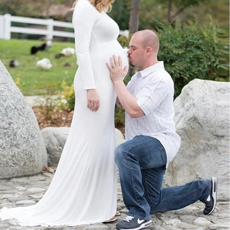 

Maternity's Dress Women Solid Color Party Floor Length Long Photography Props Elegance White Clothing