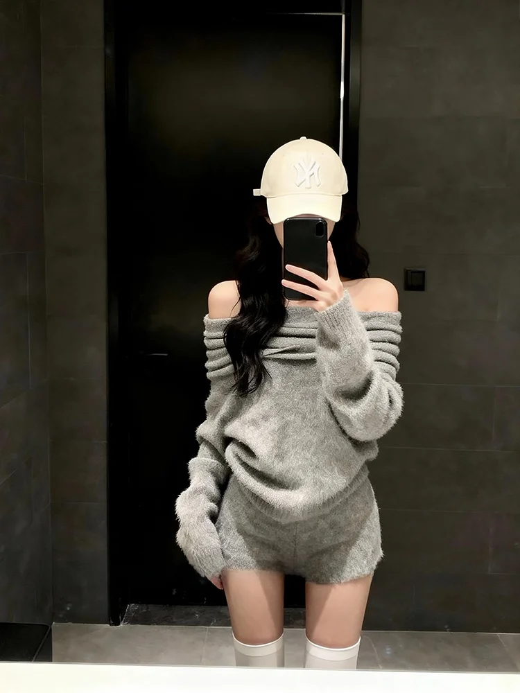 

Korean Lazy Sle One-oulder Knitted Sweater Women's Spring Aosphere Super Beautiful Personali oulder Exposure Versat...