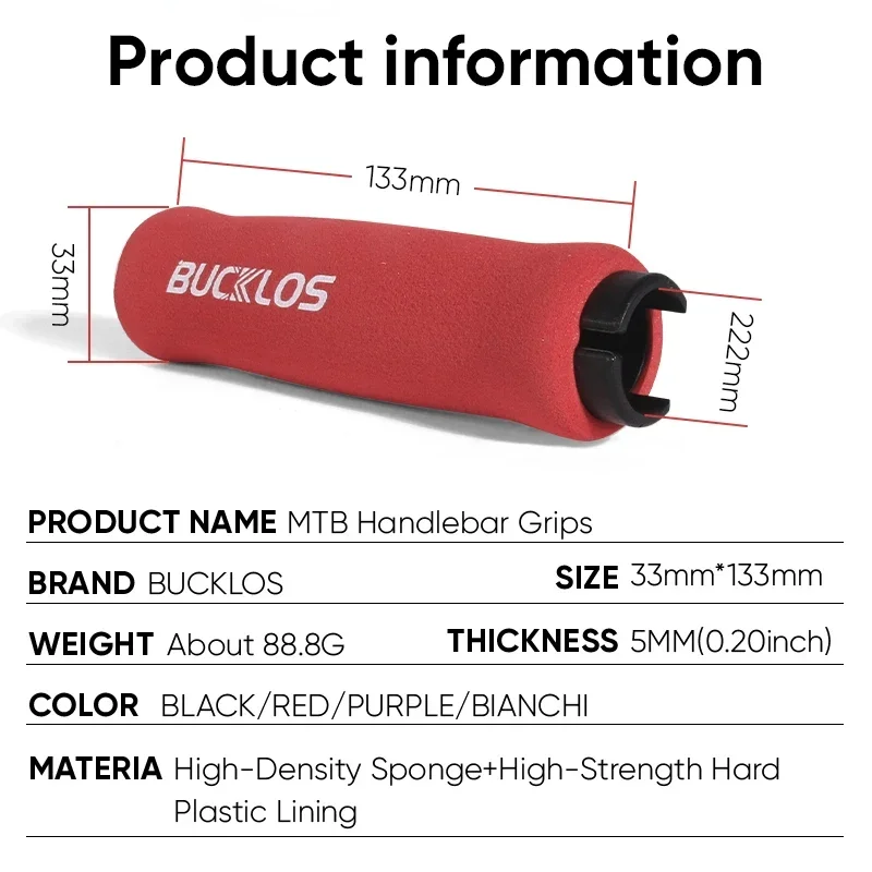 BUCKLOS-empuñaduras de esponja para manillar de bicicleta de montaña, cubierta suave que absorbe los golpes, manguitos de barra, accesorios para