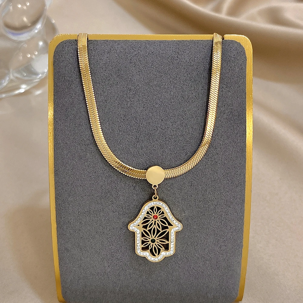 DODOHAO اليد عيون الشر قلادة القلائد للنساء قلادة الدينية القلائد عيون التركية الذهب اللون مجوهرات الأزياء
