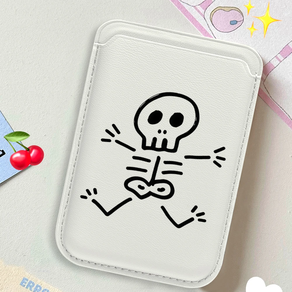 Künstlerische Totenkopf-Leder-Kartenhülle für Magnetische Hüllen, Geeignet für alle iPhones, für Magsafe-Karten-Handytasche – Detail 3