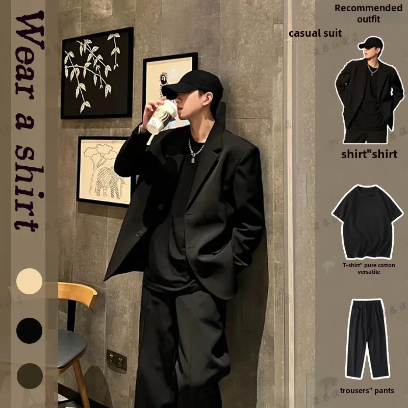 Casual Versatile Trendy Men's Hong Kong Style Suits Lightweight Spring Autumn Loose Fit Stylish Korean Version Ins Small Clothes