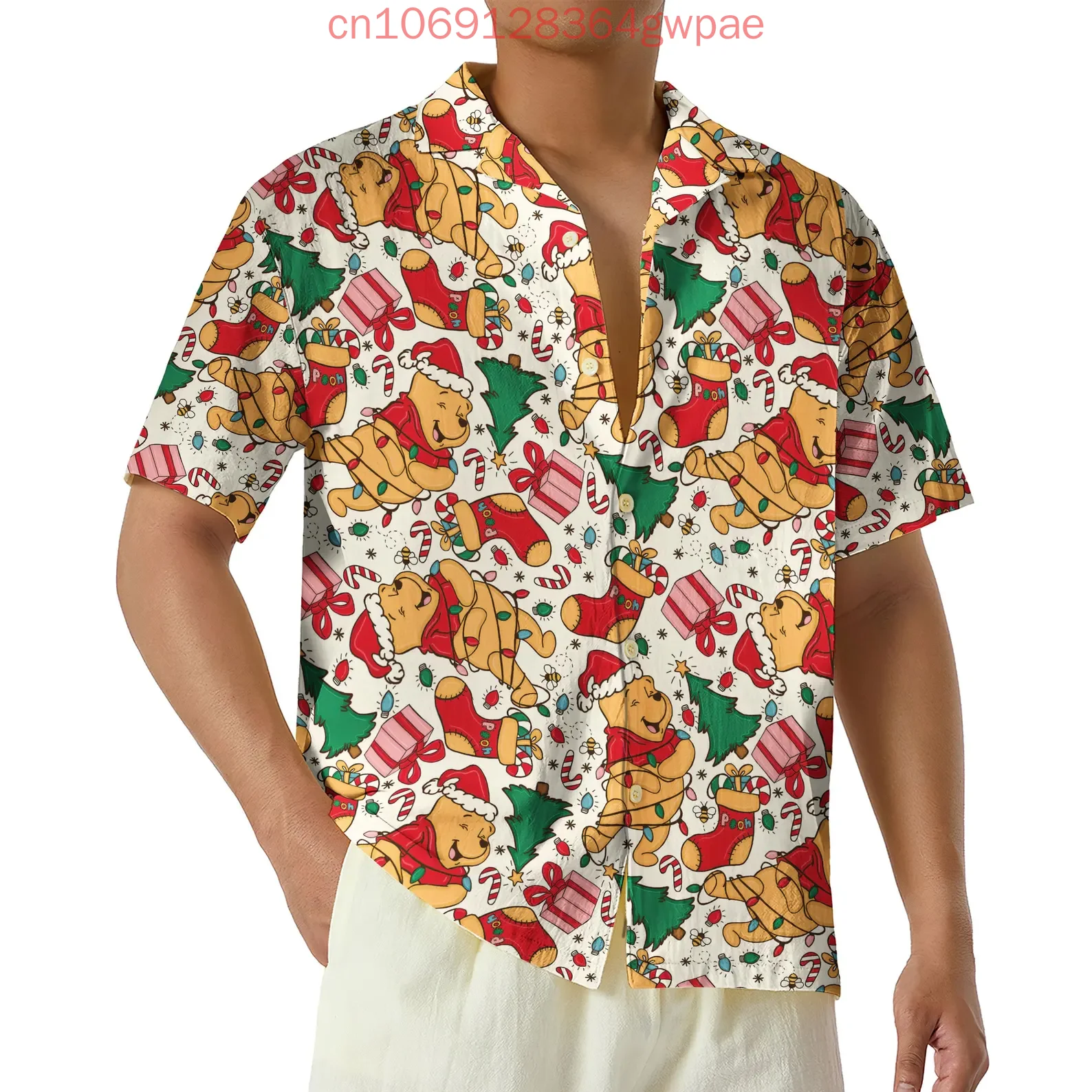 Camisa hawaiana navideña de Winnie The Pooh para hombre y mujer, pantalón corto informal de manga corta, camisa de playa con botones para niños de Minnie de Disney