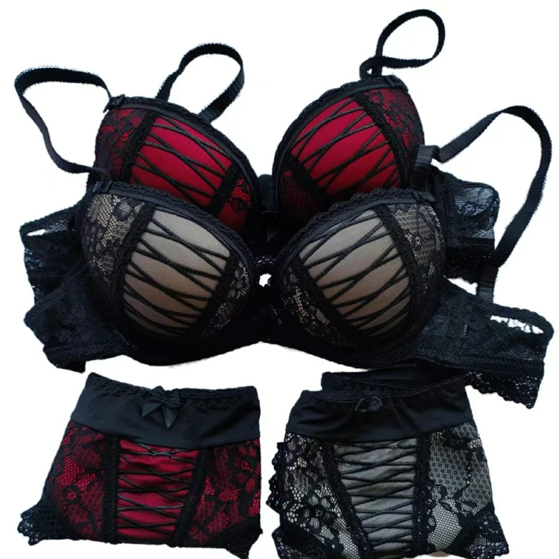 America and Europe Style Sexy Lace Bra Set Push Up Lingerie Femme Bow Fox Gathered Wide Straps