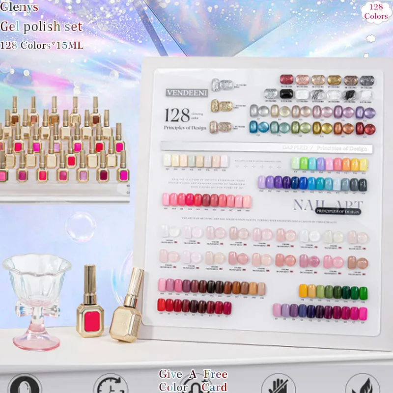 

Glenys 128 color nail polish glue is popular all the year round universal soaking gel color matching card nail salon art varnish