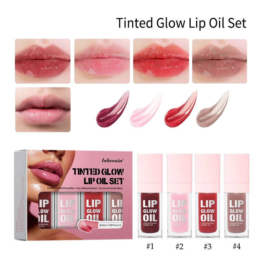 4Colors Jelly Moisturizing Lip Oil Set Plumping Lip Gloss Makeup Waterproof Sexy Plump Lip Glow Oil Tinted Glow Lip Cosmetics