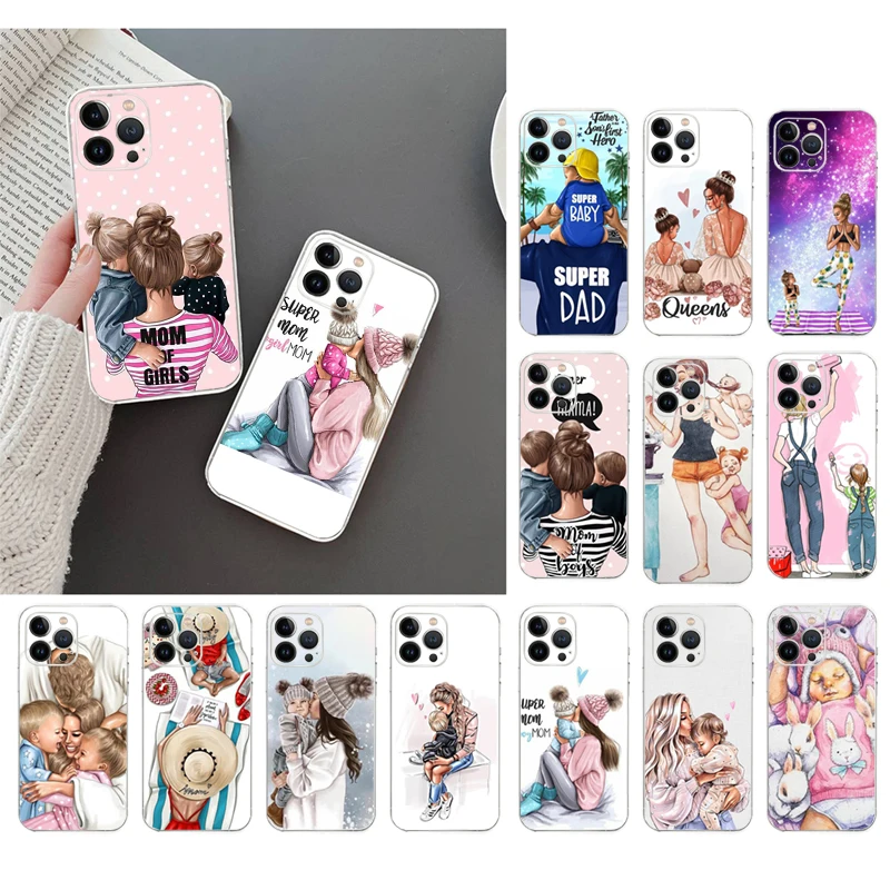 Phone Case For iPhone 16 15 14 Pro Max 16 15 14 13 12 Pro 15Plus iphone 11 Baby Mom Girl Dad Son Queen Case Funda Capa Cell