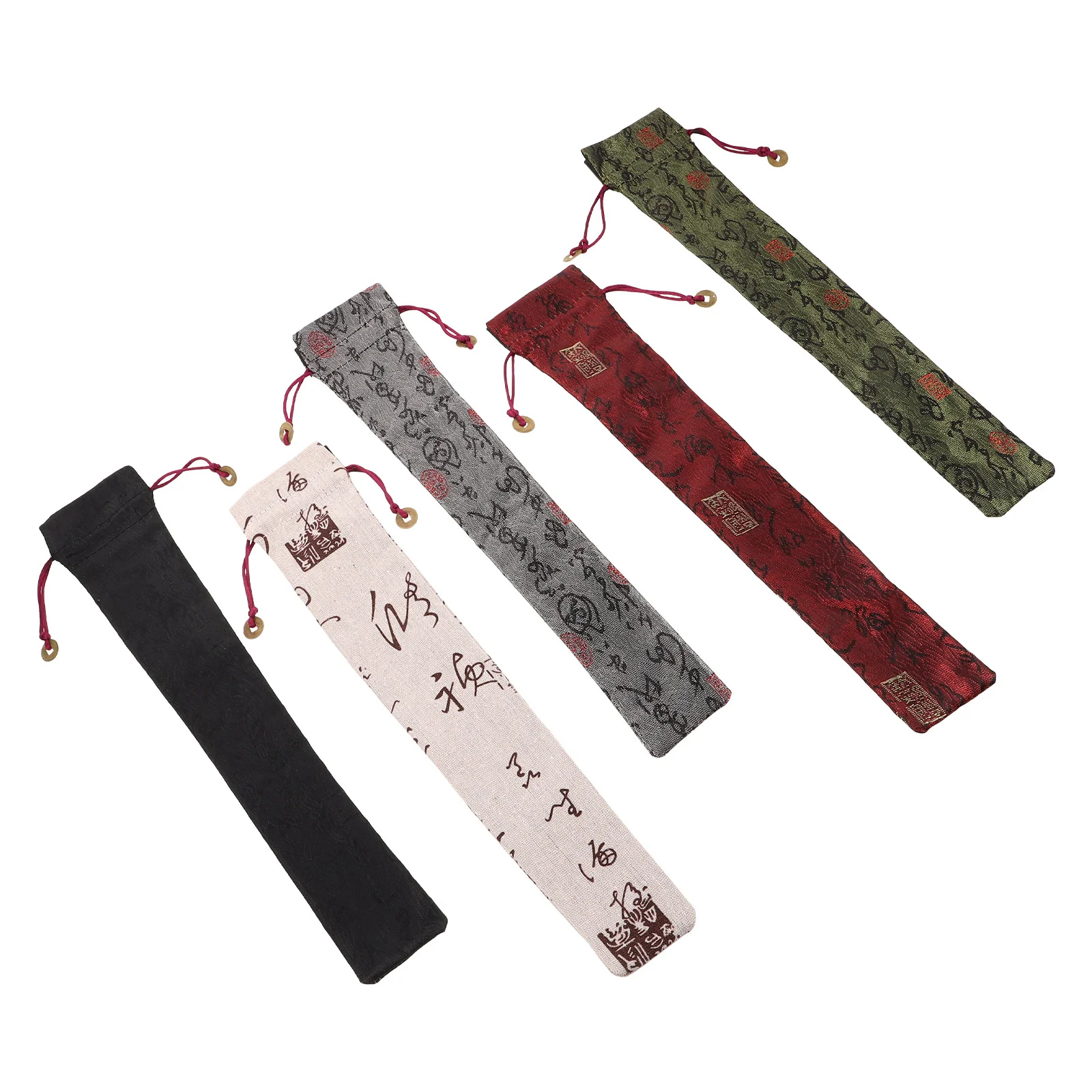 

5Pcs Vintage Chinese Folding Fan Storage Bag Cotton Drawstring Pouch Hand Fan Holder Protective Cover for Travel Cultural Events