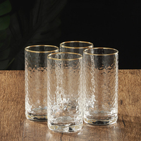 4pcs Set 11oz 320ml Gold Edged Water Cup Relief Wine Glass Household Heat-resistant Tea Cup Juice Milk Soda Water Beverage Mugs