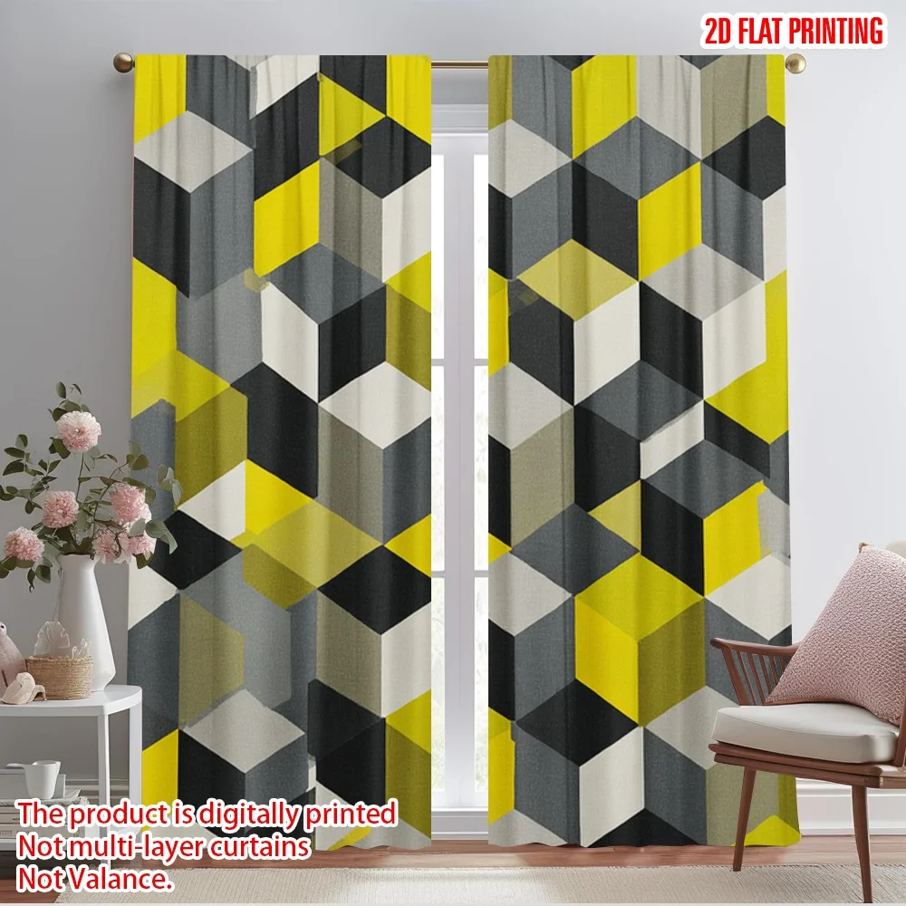 

2pcs 2D flat printing Party Curtains Geometric Tapestry(1) Polyester Without Electricity Festive Curtains for Classroom Office