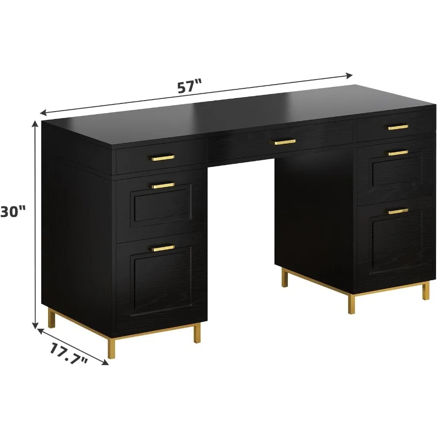 مكتب كمبيوتر أسود مع 7 أدراج 57 Ih مكتب منزلي مع أدراج ملفات مكتب خشبي حديث مع مساحة تخزين لغرفة النوم التنفيذية #2