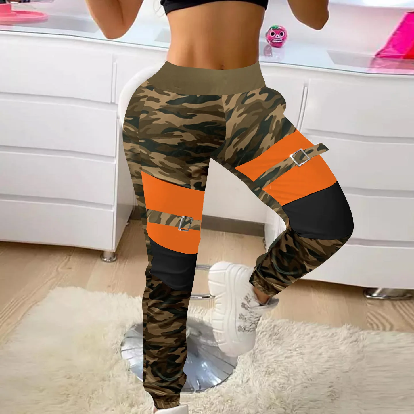 Calças de jogging vintage patchwork europeu e americano, outono, inverno, 2023 moda, calça casual estampada com camuflagem