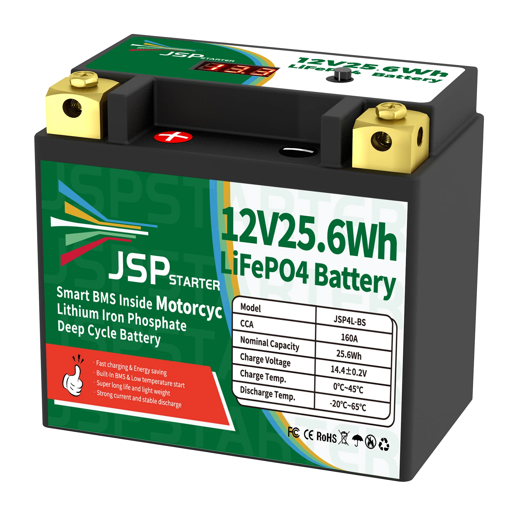 JSP4L-BS 12V 25.6Wh CCA 160A BMS Motorcycle Start Battery 12.8V Lithium iron Phosphate Scooter LiFePO4 Batteries YTX4L-BS YTX4L